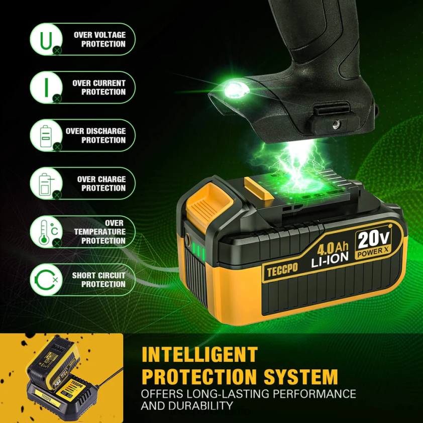 TECCPO 20/18v max 4,0 ah litiu-ion acumulator mare capacitate VF0BR67 accesorii
