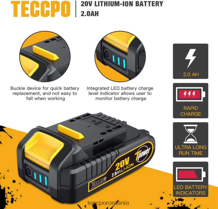 TECCPO Baterie reîncărcabilă litiu-ion 20/18v max 2.0ah pentru toate sculele electrice fără fir de 20/18v - zpk18hs2000 VF0BR66 accesorii