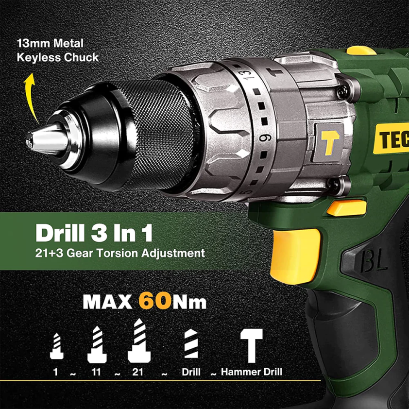 TECCPO mașină de găurit cu acumulator mtd680b VF0BR11 burghie și șoferi