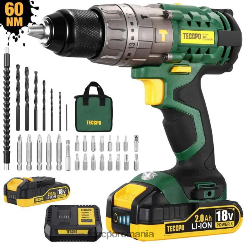 TECCPO mașină de găurit cu șurub cu acumulator 2.0/4.0ah baterie cu 30/34 de accesorii VF0BR9 burghie și șoferi