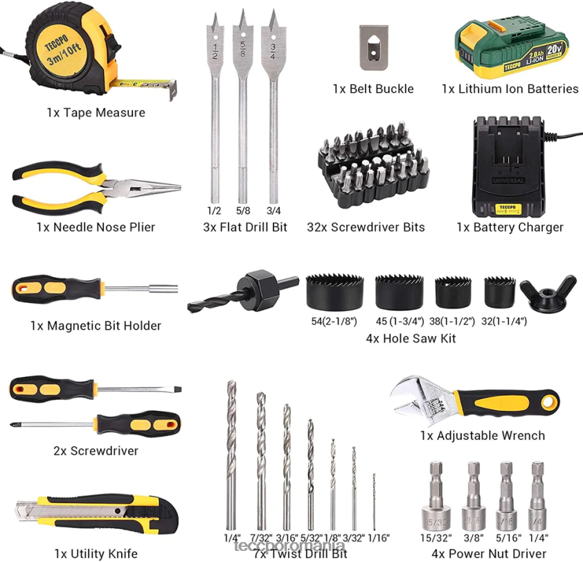 TECCPO set de găurit fără fir VF0BR10 burghie și șoferi