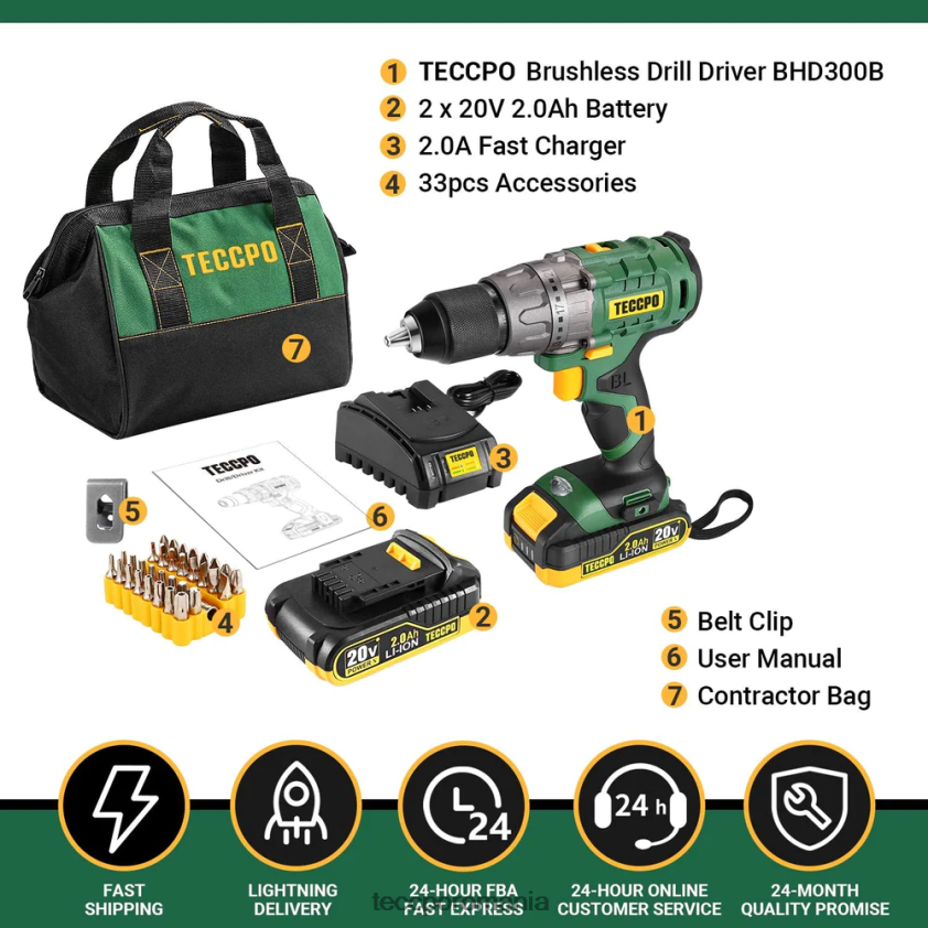 TECCPO set de găurit fără fir VF0BR2 burghie și șoferi