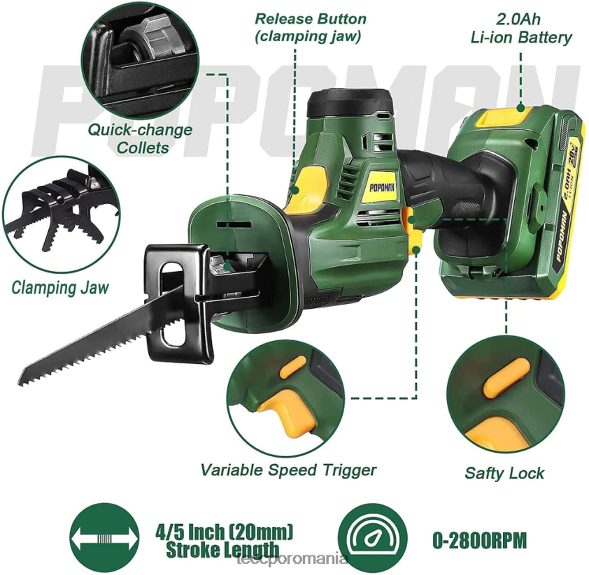 TECCPO Ferăstrău alternativ fără fir de 20 V VF0BR22 prelucrarea lemnului