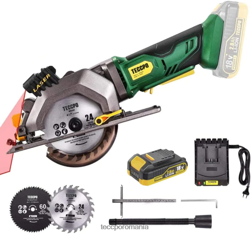 TECCPO Mini ferăstrău circular fără fir de 18 V cu ghidaj laser VF0BR26 prelucrarea lemnului