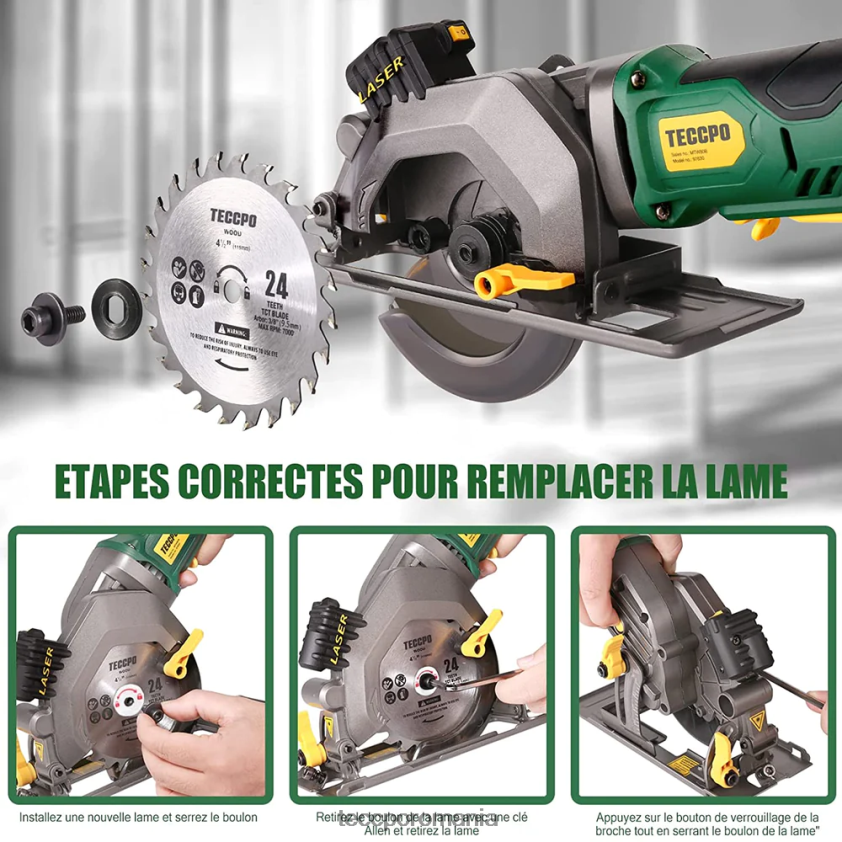 TECCPO Mini ferăstrău circular fără fir de 18 V cu ghidaj laser VF0BR26 prelucrarea lemnului