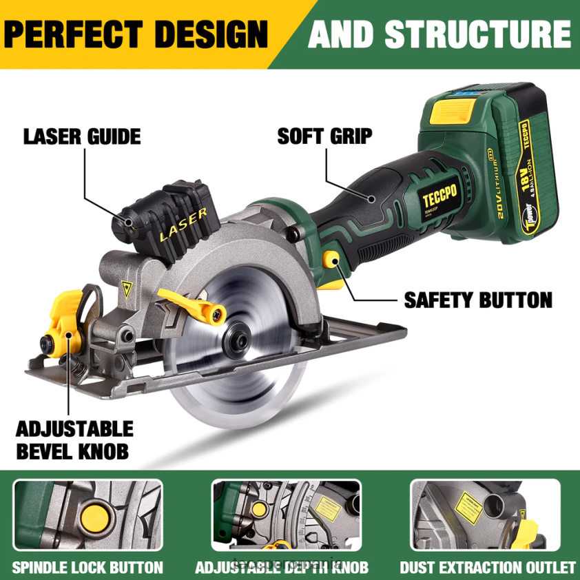 TECCPO ferăstrău circular fără fir 20v 4-1/2\" 4500rpm ferăstrău circular compact cu laser VF0BR16 prelucrarea lemnului